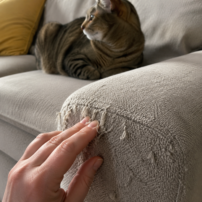 Close-up of a scratched couch